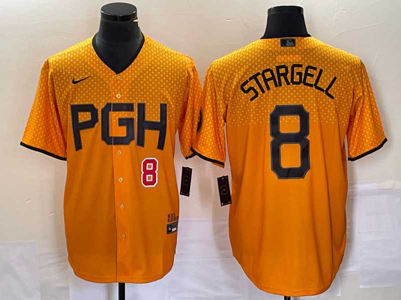Men%27s Pittsburgh Pirates #8 Willie Stargell Number Gold 2023 City Connect Stitched Jersey->pittsburgh pirates->MLB Jersey